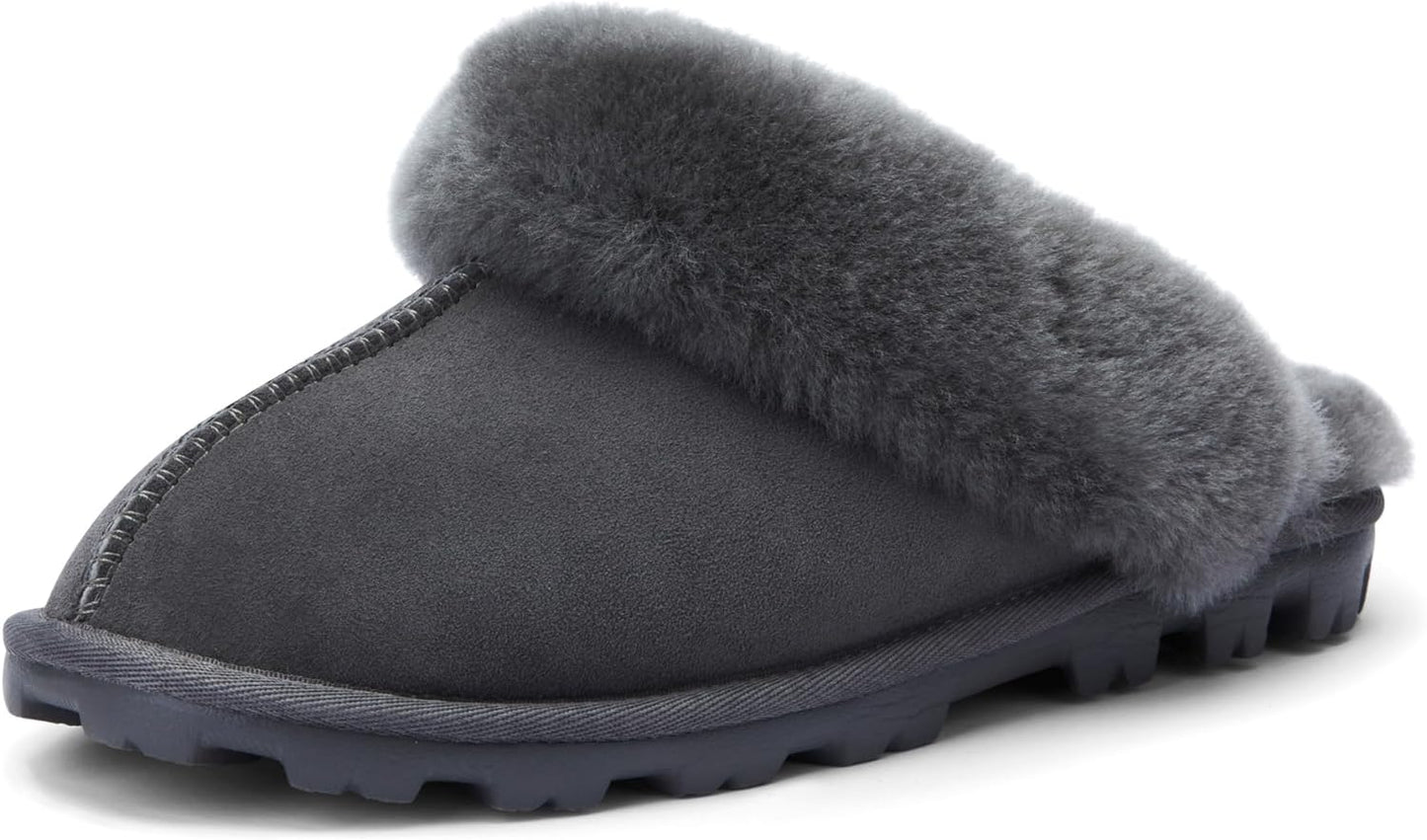 Women'S Genuine Australian Sheepskin Slippers, 100% Shearling, 8Mm Memory-Foam, Hard Bottom Slipper